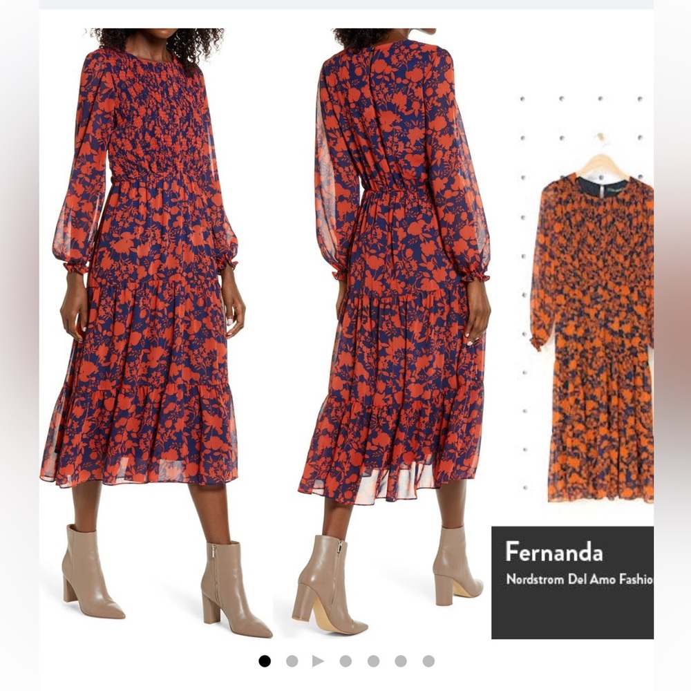 Julia Jordan Floral Long Sleeve Chiffon Midi Dress 12